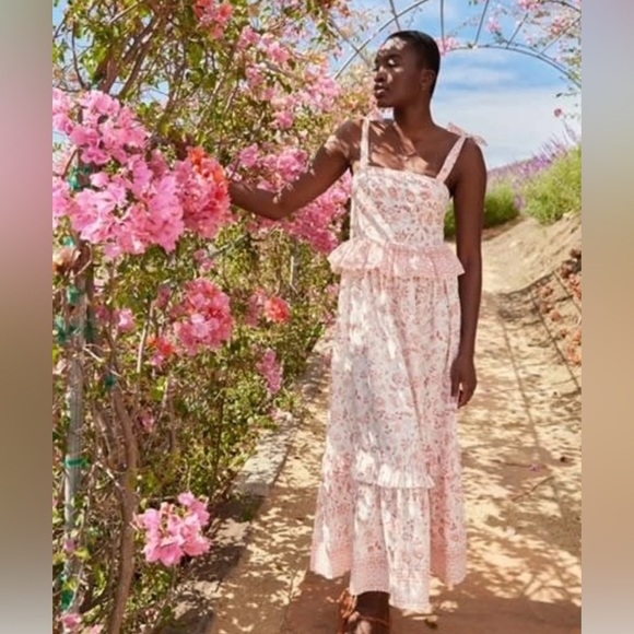 Bila 77 Via Marisol Peach Floral Print 100% Cotton Ruffle Detail Midi Dress Sz L - Picture 3 of 14